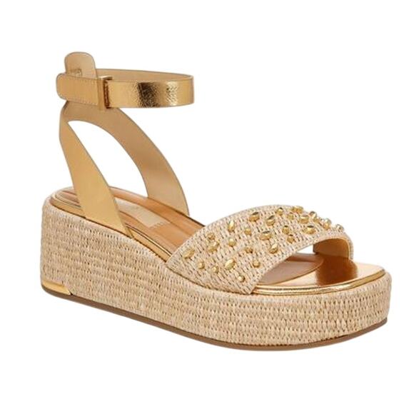 Franco Sarto Womens Terry 3 Studded Espadrille Sandal US 8.5 M Gold Metallic NIB - Picture 1 of 12